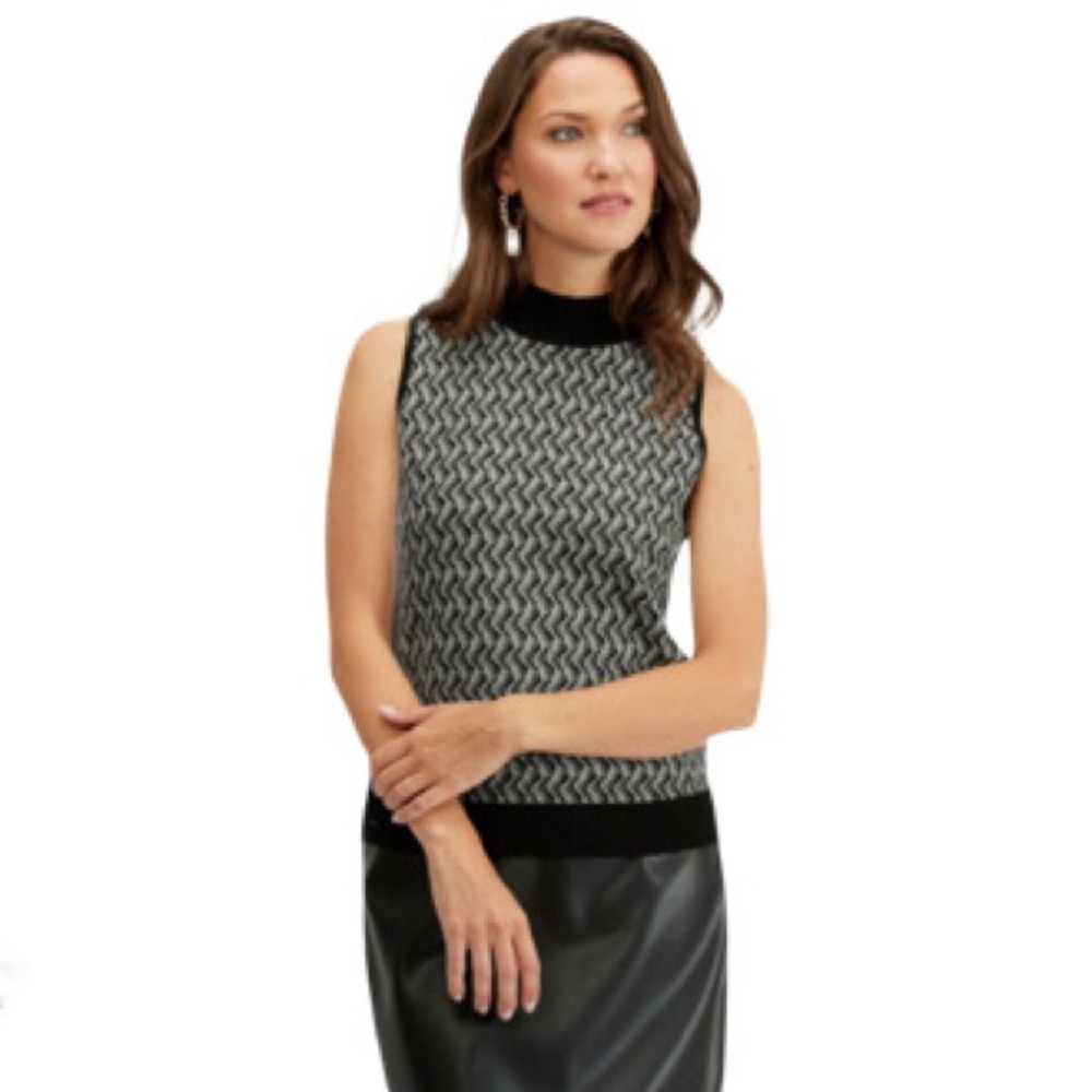 Banana Republic Jacquard Sleeveless Top Size M Black Zip Back Knit Blouse Office